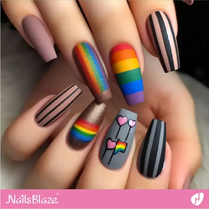 LGBT Community Flags and Hearts Nails | Pride | LGBTQIA2S+ Nails - NB2065